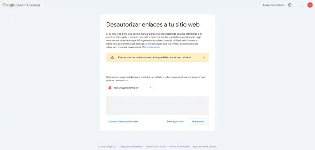 Desautorizar enlaces | Google Search Console